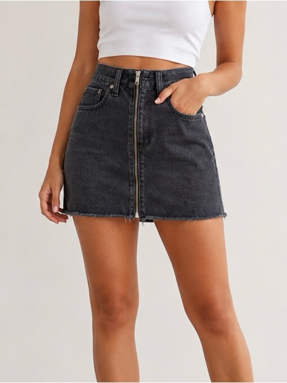 Madewell Black Washed Denim Zip-Front Mini Skirt
